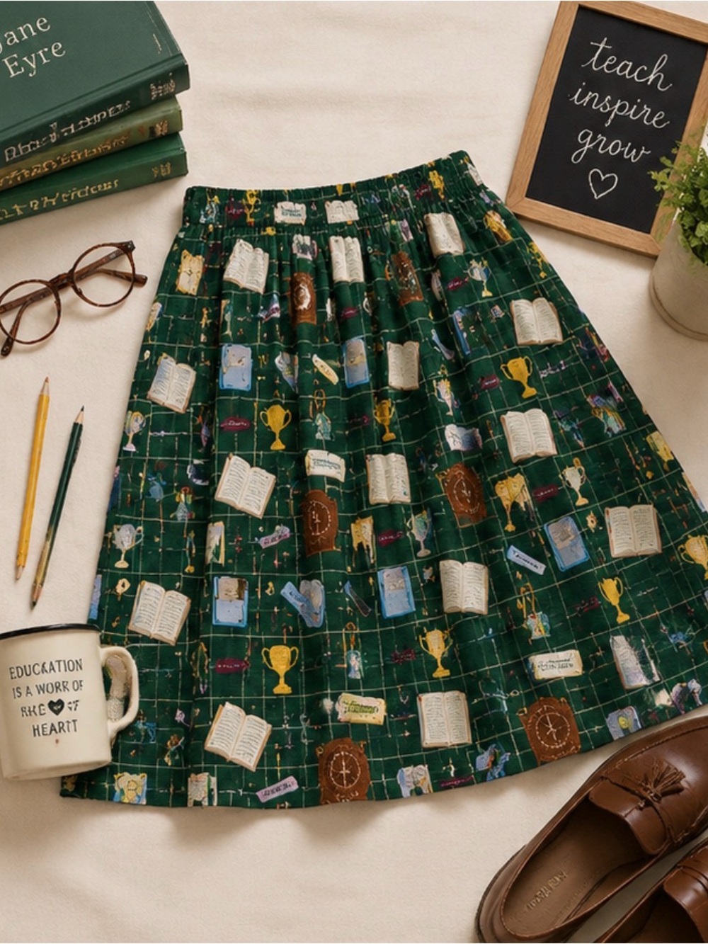 ModCloth Teacher Academic Print Skirt size L